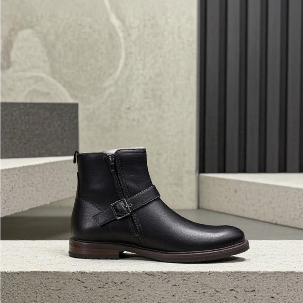 George Black Faux Leather Buckle Boots